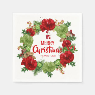 Serviette En Papier Couronne blanche rouge personnalisée Joyeux Noël