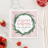 Serviette En Papier couronne d'aquarelle Joyeuses Fêtes + tartan (En situation)