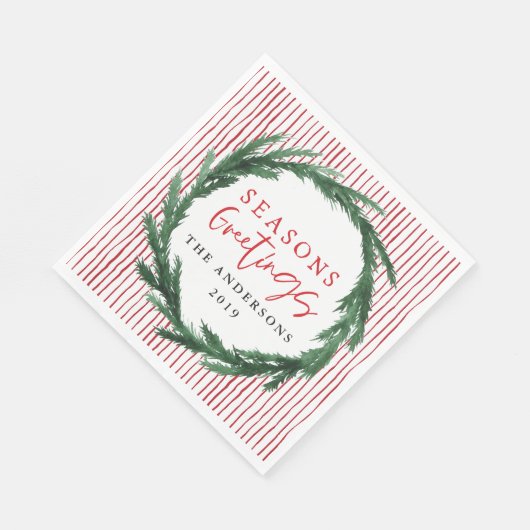 Serviette En Papier couronne d'aquarelle Joyeuses Fêtes + tartan (Coin)