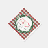 Serviette En Papier couronne d'aquarelle Joyeuses Fêtes + tartan (Coin)