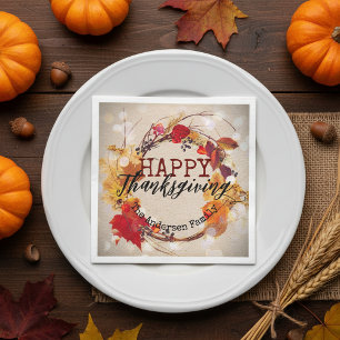 Serviette En Papier Couronne d'automne de Thanksgiving avec feuillage