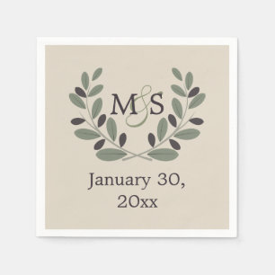 Serviette En Papier Couronne de branche d'olivier avec mariage des ini