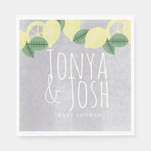 Serviette En Papier Couronne de citron moderne Citron Jaune Gris