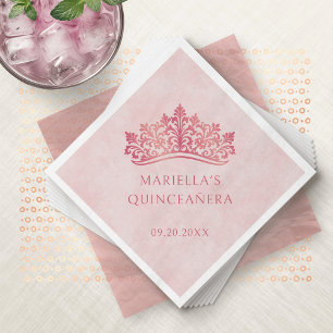 Serviette En Papier Couronne de Diadème Rose Élégante Quinceanera