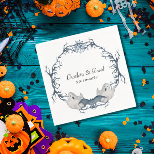 Serviette En Papier Couronne de fantôme chauve-souris gris blanc Hallo