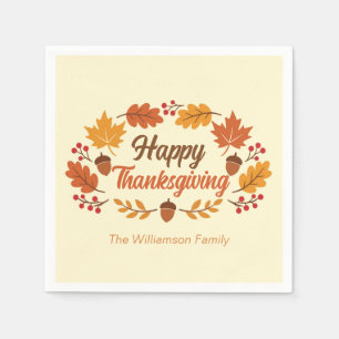 Serviette En Papier Couronne de feuilles de Thanksgiving heureuse pers