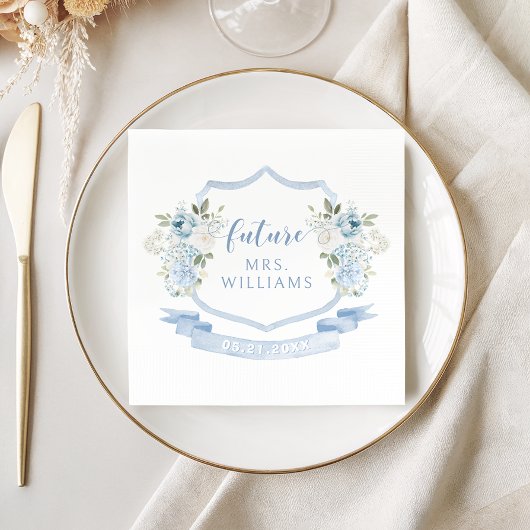 Serviette En Papier Couronne de fleurs bleu clair Future Mrs Shower de
