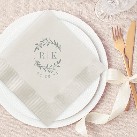 Serviette En Papier Couronne de fleurs bleue rustique avec monogramme