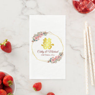 Serviette En Papier Couronne de fleurs de double bonheur pour mariage