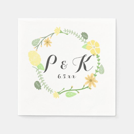Serviette En Papier Couronne de fleurs jaunes Mariage (Devant)