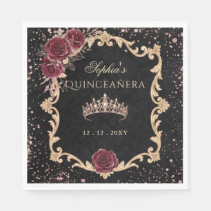 Serviette En Papier Couronne de fleurs noires rose rouge or Tiara Phot
