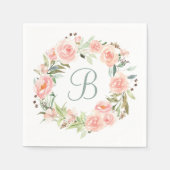 Serviette En Papier Couronne de fleurs rose pastel monogramme (Devant)