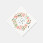 Serviette En Papier Couronne de fleurs rose pastel monogramme (Coin)