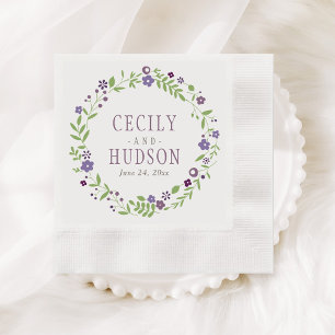 Serviette En Papier Couronne de fleurs rustique violet mariage
