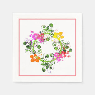Serviette En Papier Couronne de fleurs tropicales d'hibiscus colorée e