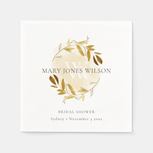 SERVIETTE EN PAPIER COURONNE DE FOLIE DE FEUILLES D'OR JAUNE ÉLÉGANTE (Devant)