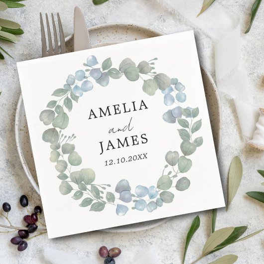 Serviette En Papier Couronne de mariage bohème verte eucalyptus 