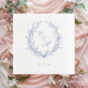 Serviette En Papier Couronne de mariage en bleu poussiéreux avec monog