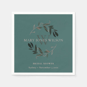 SERVIETTE EN PAPIER COURONNE DE MARIAGE FOLIAGE VERT PÂLE ROSE CHIC