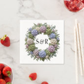 Serviette En Papier Couronne de mariage Hydrangea Monogramme (En situation)