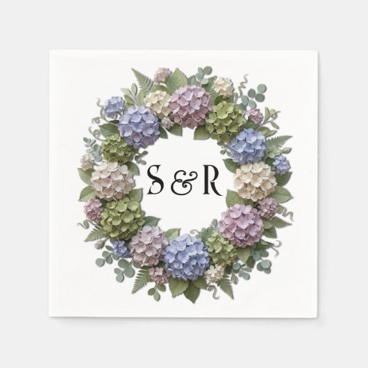 Serviette En Papier Couronne de mariage Hydrangea Monogramme (Devant)