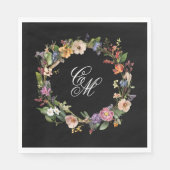 Serviette En Papier Couronne de monogramme noir d'art (Devant)