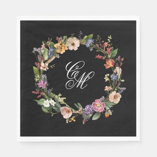 Serviette En Papier Couronne de monogramme noir d'art (Devant)