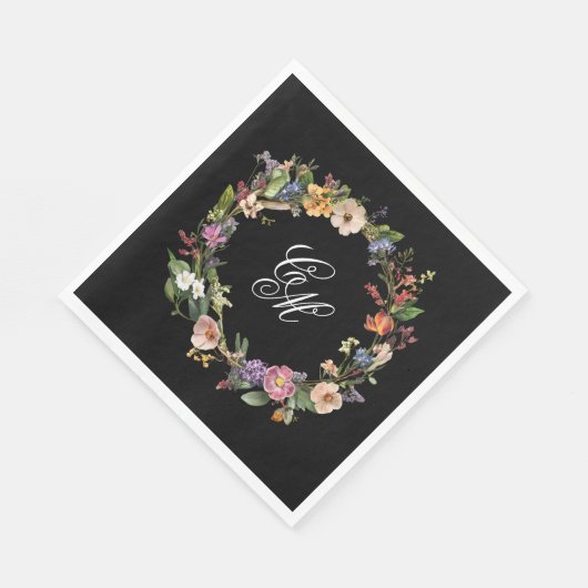 Serviette En Papier Couronne de monogramme noir d'art (Coin)
