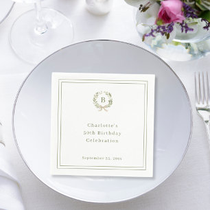 Serviette En Papier Couronne de monogramme vert blanc pour déjeuner d'