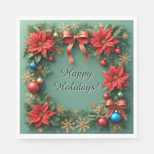 Serviette En Papier Couronne de Noël avec Poinsettias