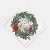 Serviette En Papier Couronne de Noël avec Roses et Grosebeak (Coin)