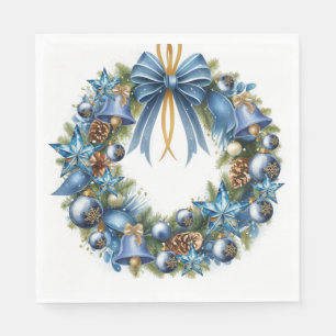 Serviette En Papier Couronne de Noël bleue et or