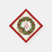 Serviette En Papier Couronne de Noël, cloches, monogramme sacré (Coin)