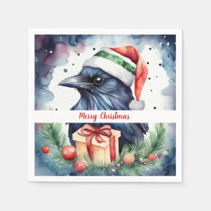 Serviette En Papier Couronne de Noël festive corbeau -