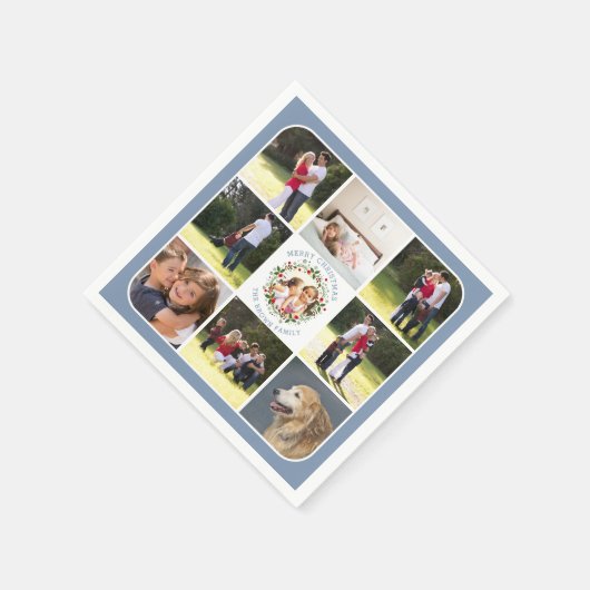 Serviette En Papier couronne de Noël, neuf photos bleu poussiéreux (Coin)