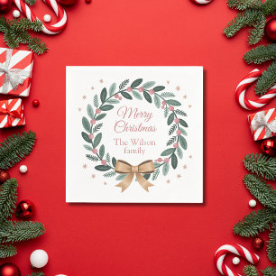 Serviette En Papier Couronne de Noël personnalisée pour la famille