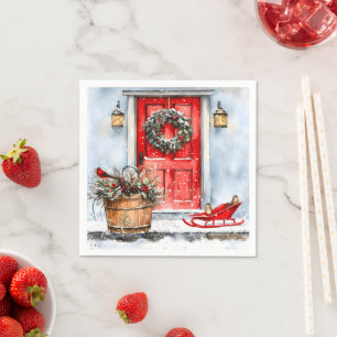 Serviette En Papier Couronne de Noël rouge hivernal rustique vintage p