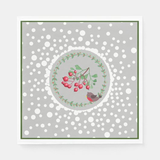 Serviette En Papier Couronne de Noël Rouge Robin et Neige (Devant)