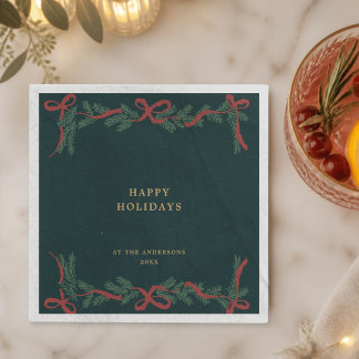 Serviette En Papier Couronne de Noël sarcelle foncé Cocktail de fêtes