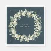 Serviette En Papier Couronne de Noël verte foncé avec neige + Eucalypt (Devant)