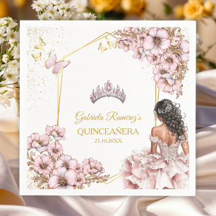 Serviette En Papier Couronne de papillon de Tiara dorée rose Quinceañe