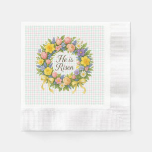 Serviette En Papier Couronne de Pâques florale colorée Il est ressusci