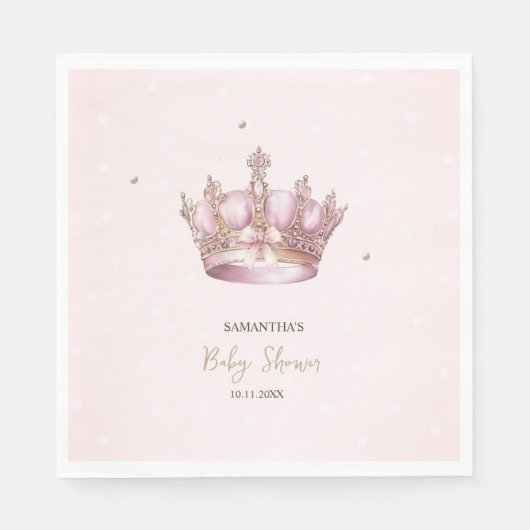 Serviette En Papier Couronne de Petite Princesse Perles Points Bébé Na (Devant)