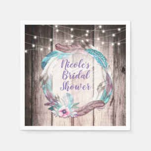 Serviette En Papier Couronne de plumes bohème et guirlande lumineuse p