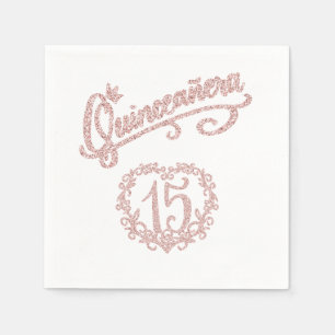 Serviette En Papier Couronne de Quinceañera en Paillettes Rose Fardée