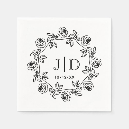Serviette En Papier Couronne de roses DIY 2 Initial Monogramme de mari (Devant)