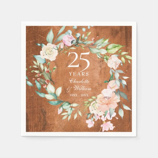 Serviette En Papier Couronne de roses en bois rustique Boho pour le 25 (Devant)