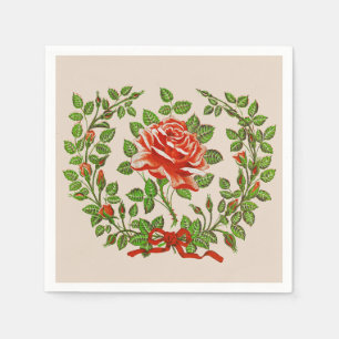 Serviette En Papier Couronne de roses rouges vintage Art floral de sal
