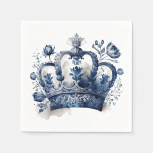 Serviette En Papier Couronne de style Delft bleu et blanc avec fleurs