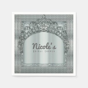 Serviette En Papier Couronne de Tiara Argentée & Bling de Diamant Élég
